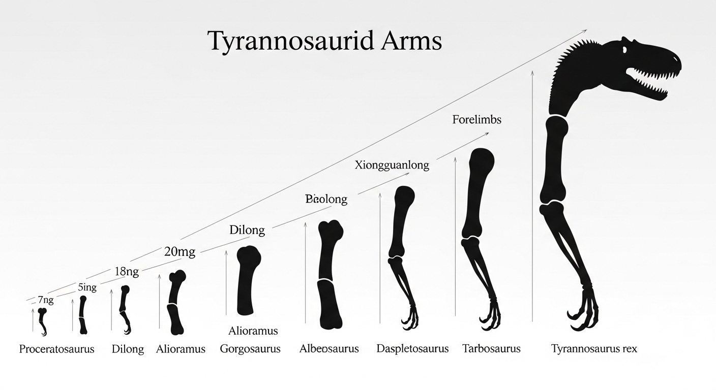 Diagram evolusi ukuran lengan tyrannosaurid