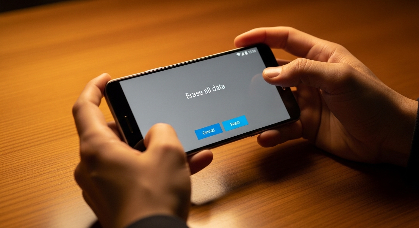 Androidスマホのリセット確認画面を操作する手