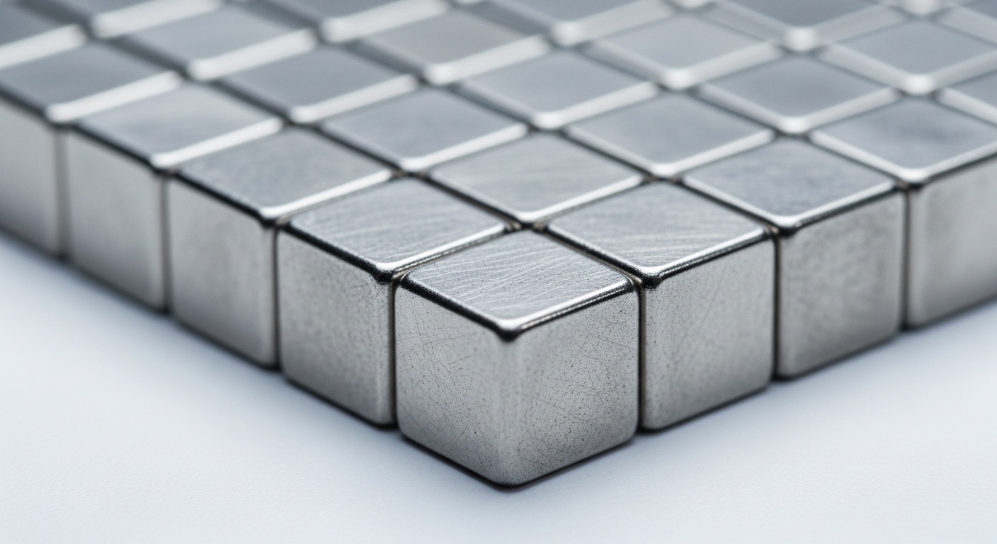 Close-up of small rare earth permanent magnets