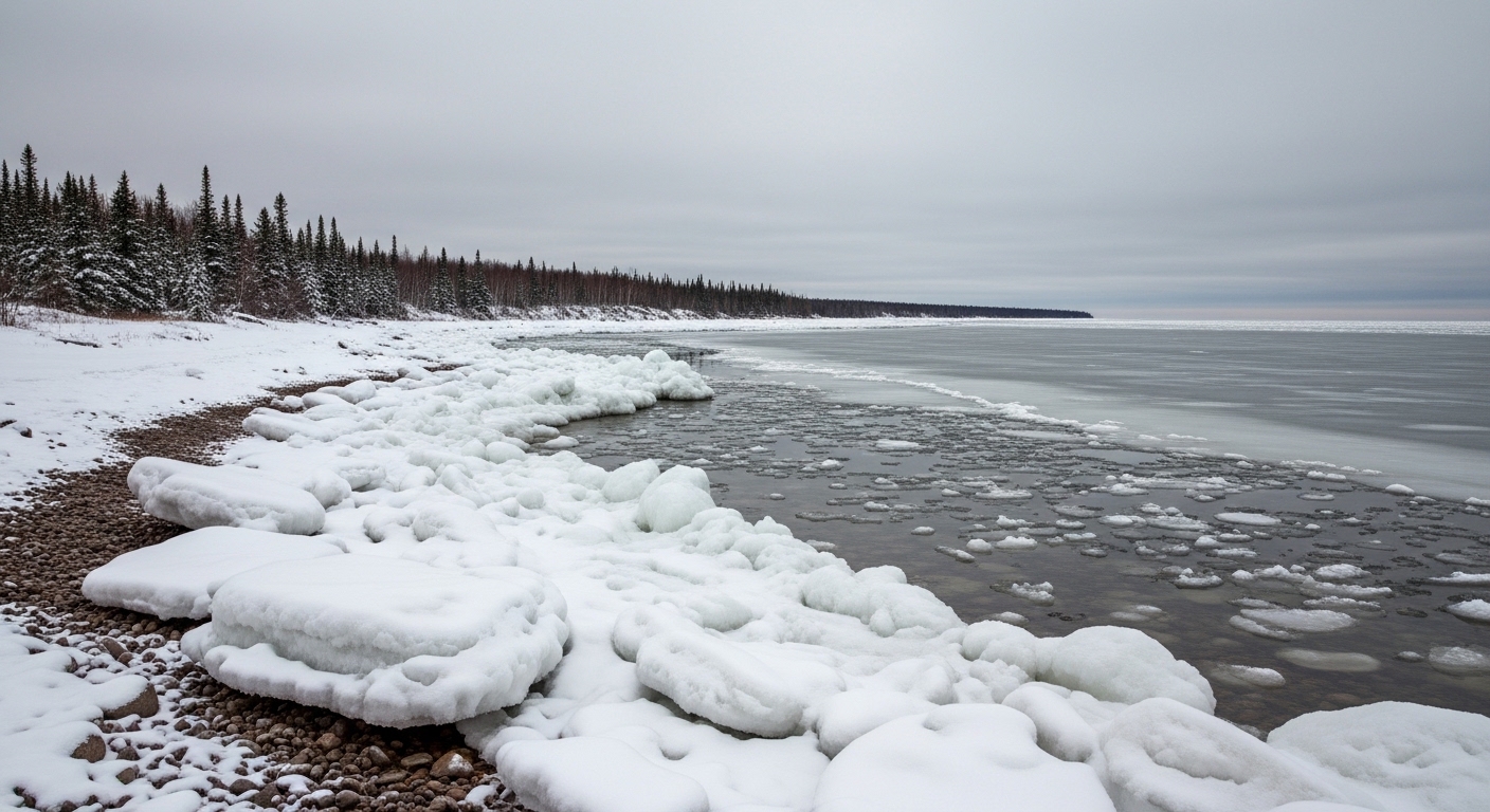 Hudson Bay coastline in winter, site of gravity anomaly