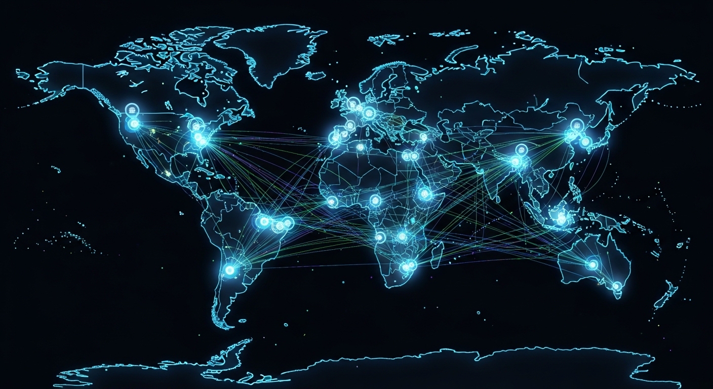 خريطة عالمية تظهر مسارات VPN