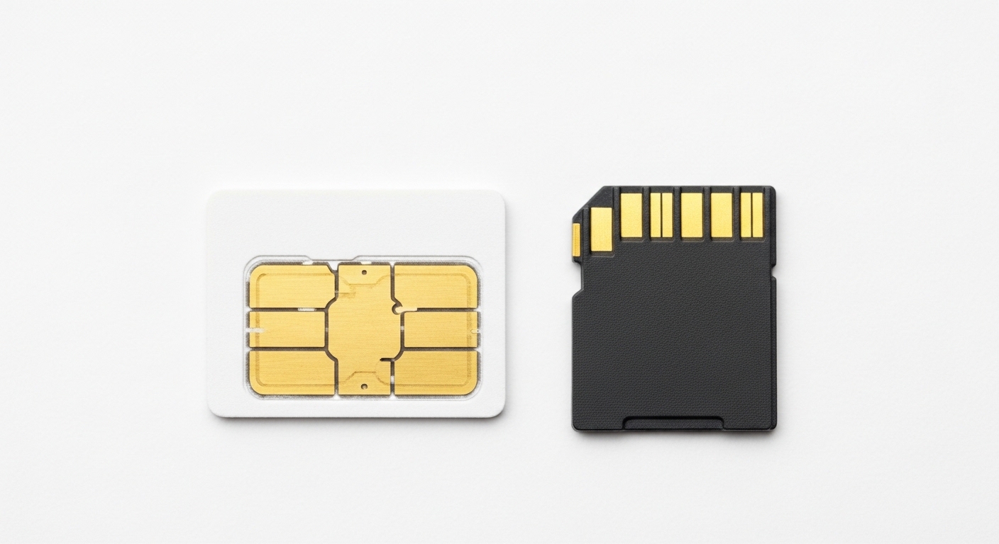 SIMカードとSDカードのクローズアップ