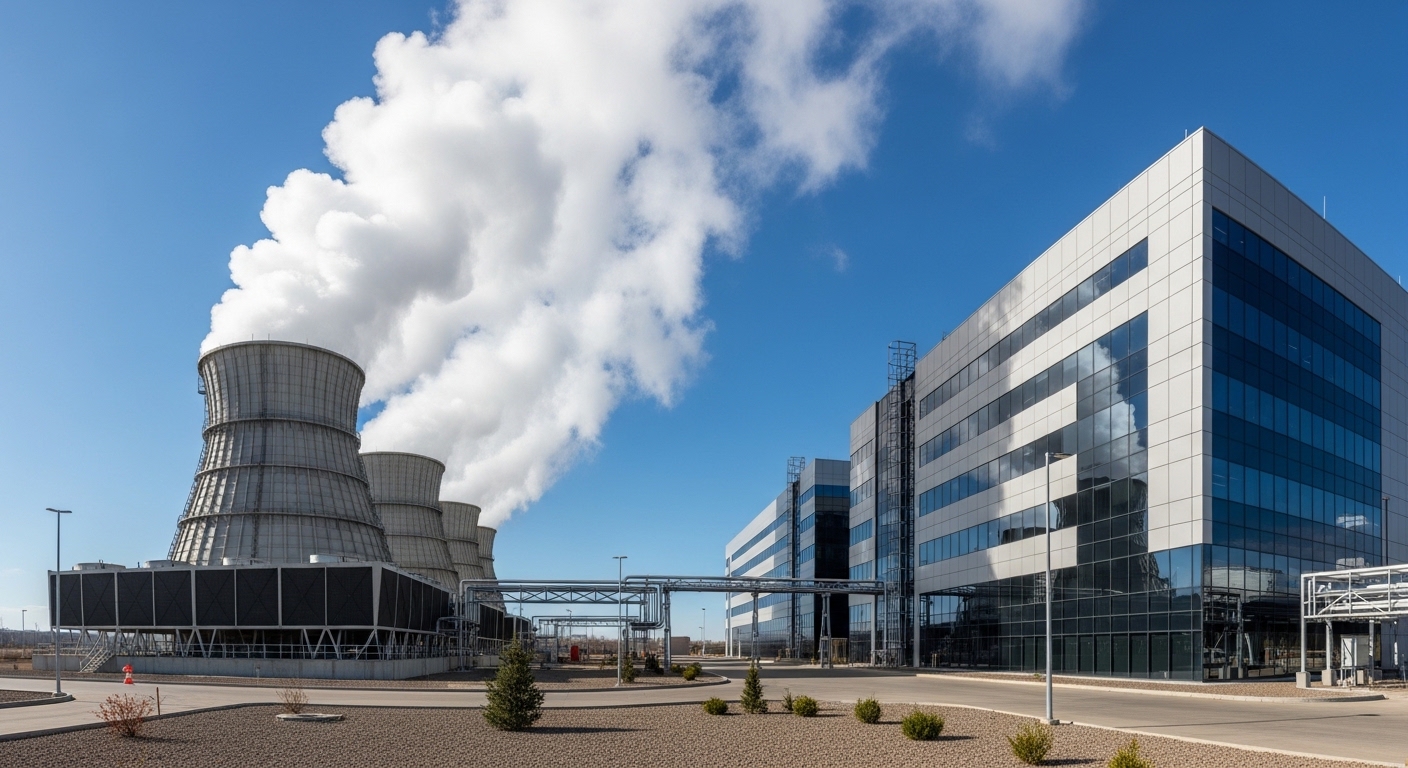 Tours de refroidissement d'un data center avec vapeur visible