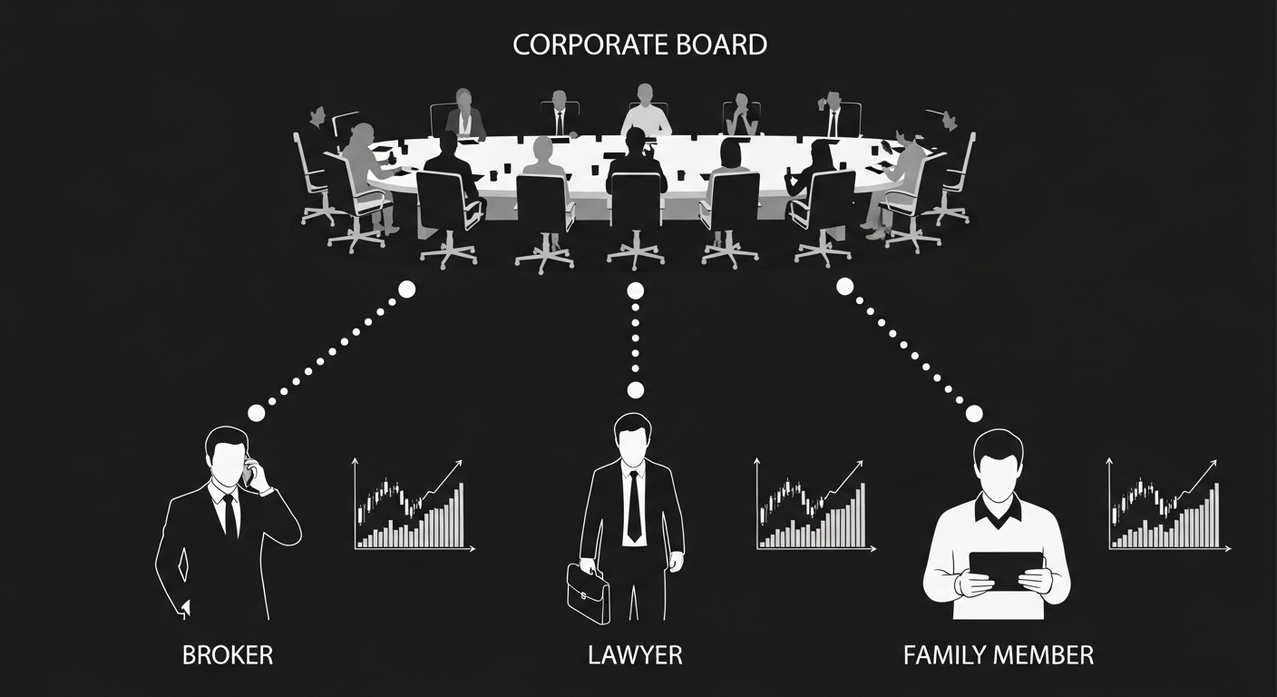 Diagram alur informasi insider trading dari eksekutif ke berbagai pihak