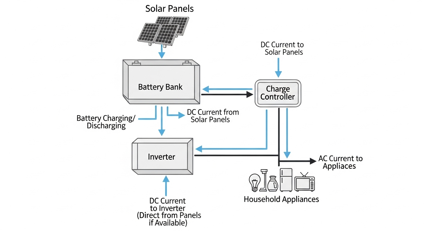 Schéma du flux d'énergie dans un système solaire domestique