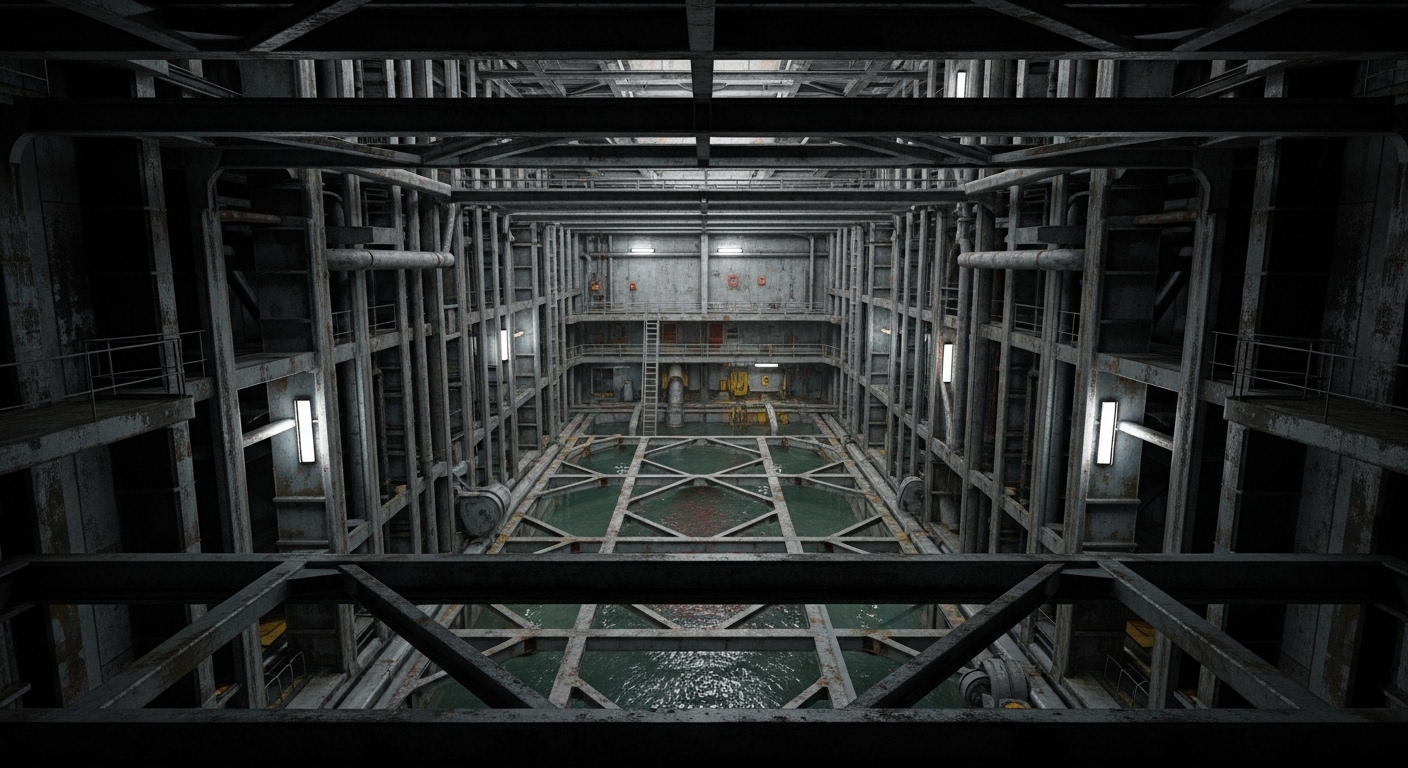 Intérieur d'un réservoir d'eau de ballast de navire cargo