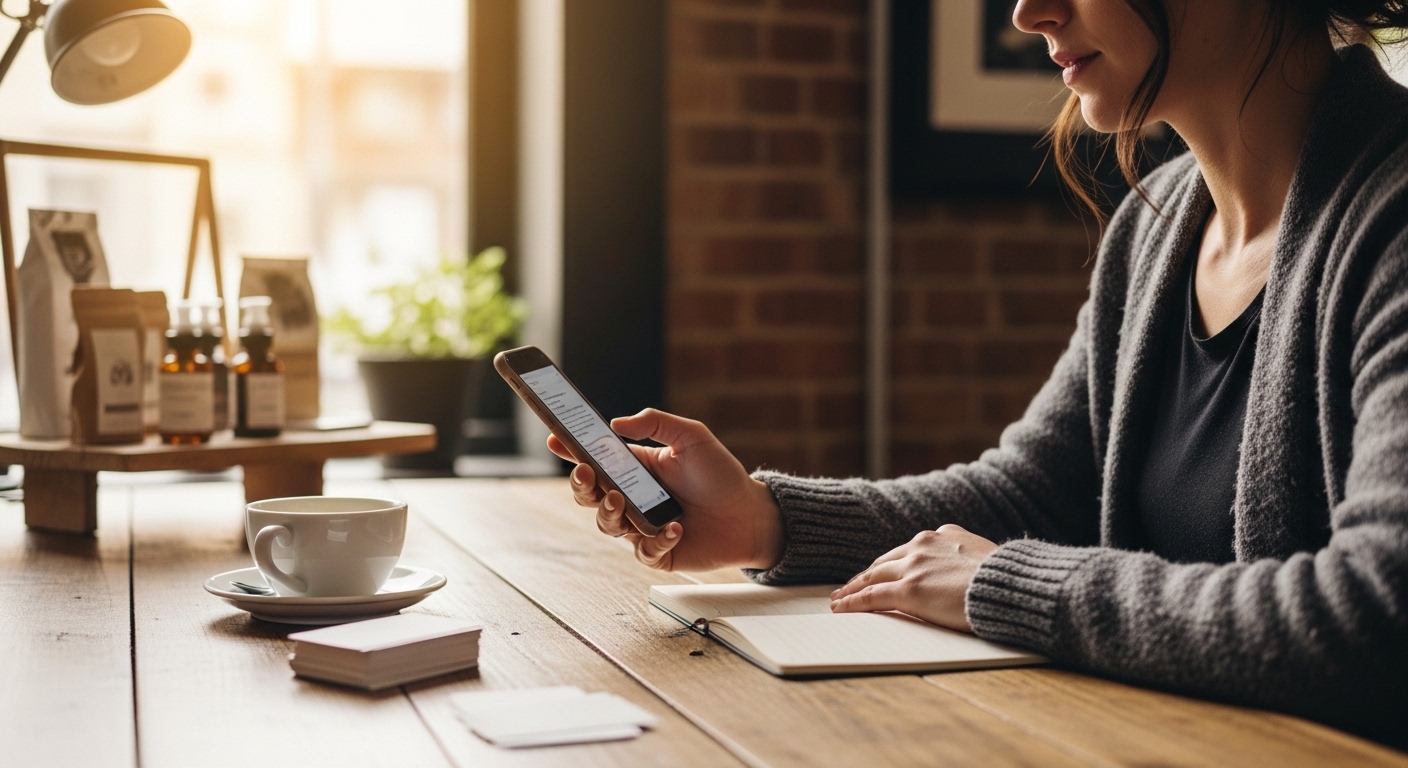Small business owner using messaging app for customer communication