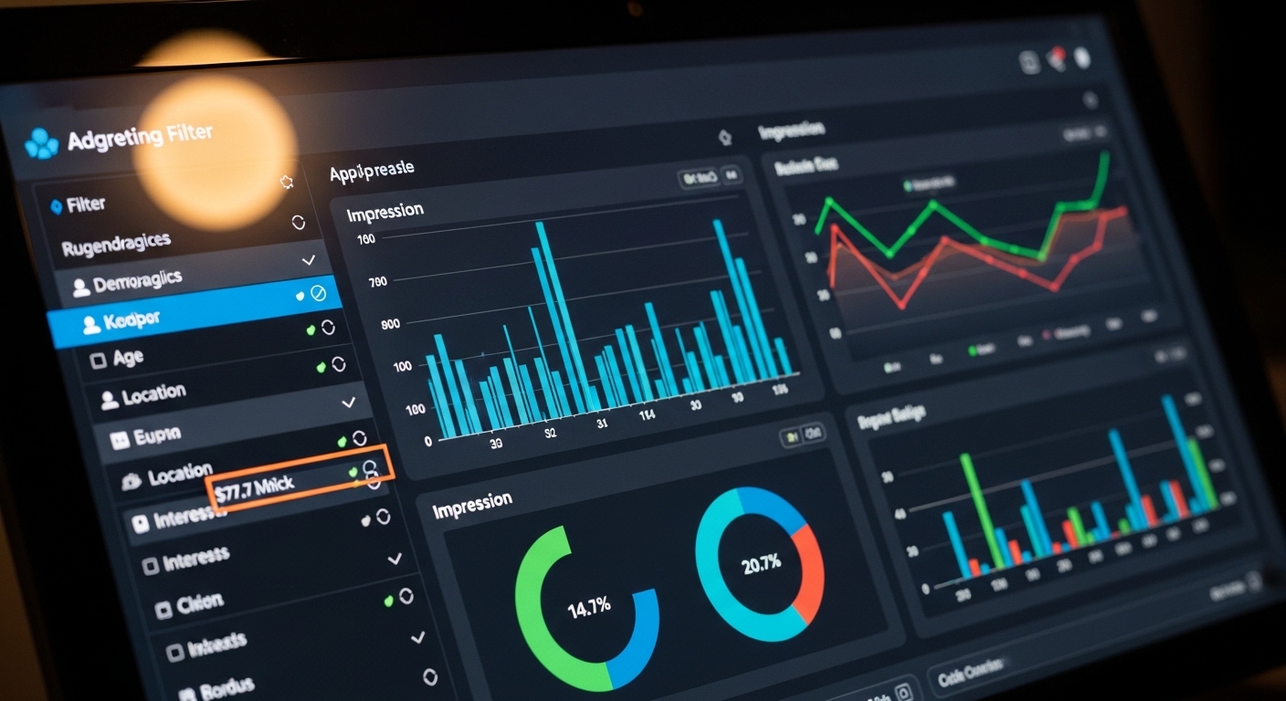 Digital advertising dashboard with targeting data on screen