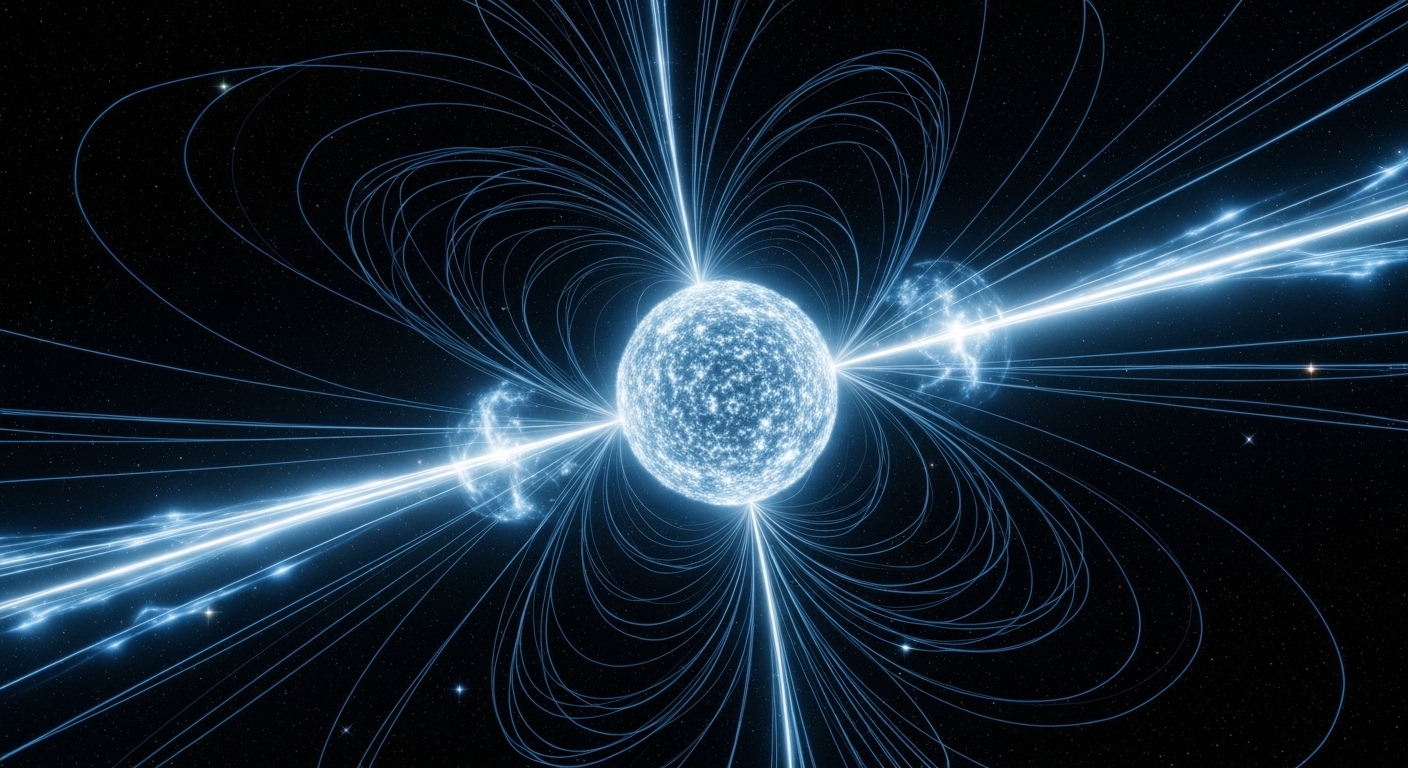 Neutron star with magnetic field lines overhead view