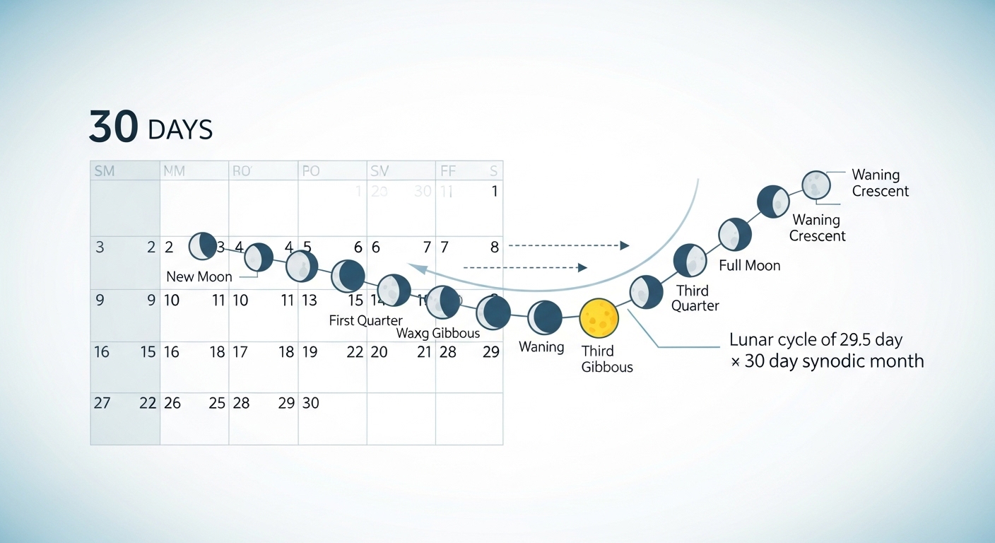 Diagramm des Mondzyklus im Vergleich zum Kalendermonat