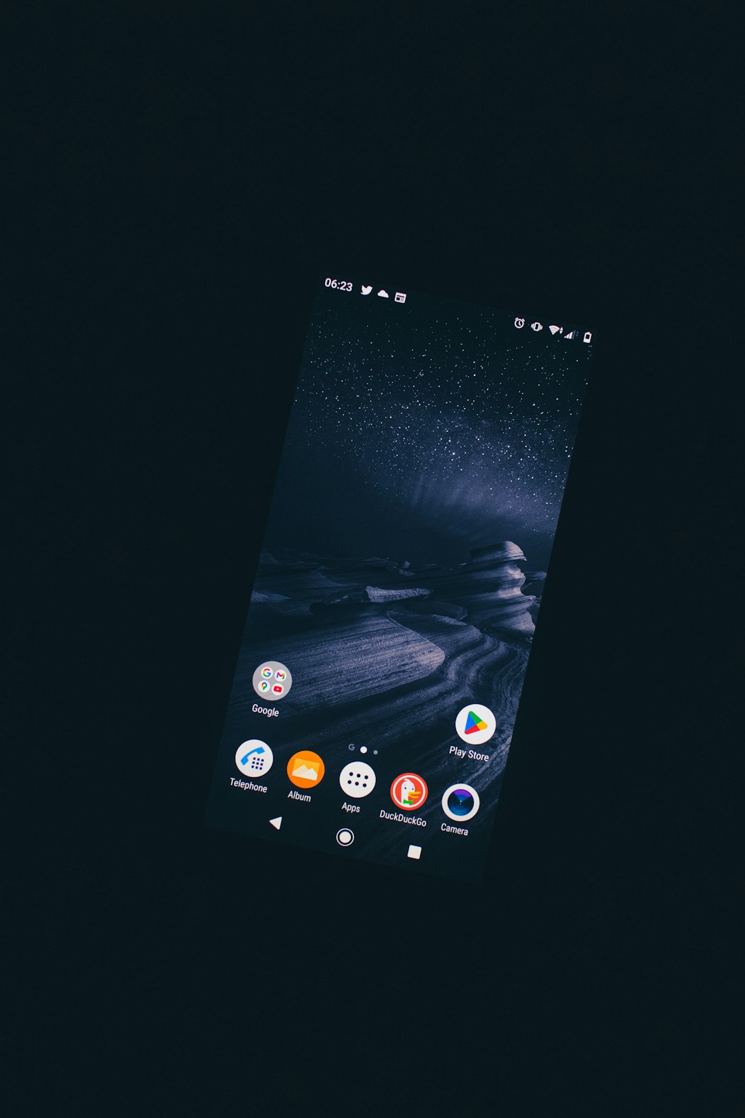 Smartphone floating with glowing data particles around it