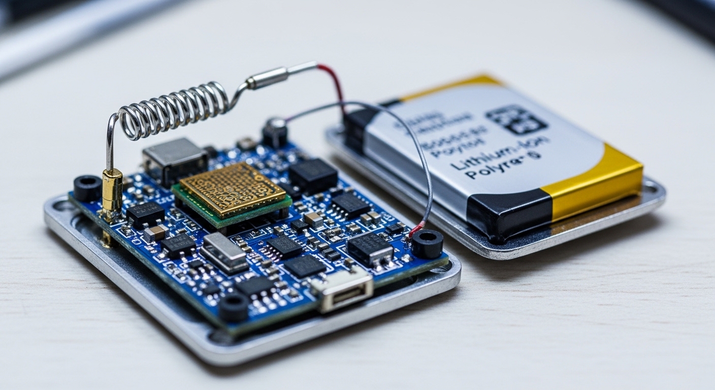 Miniature GPS wildlife tracking tag components close-up