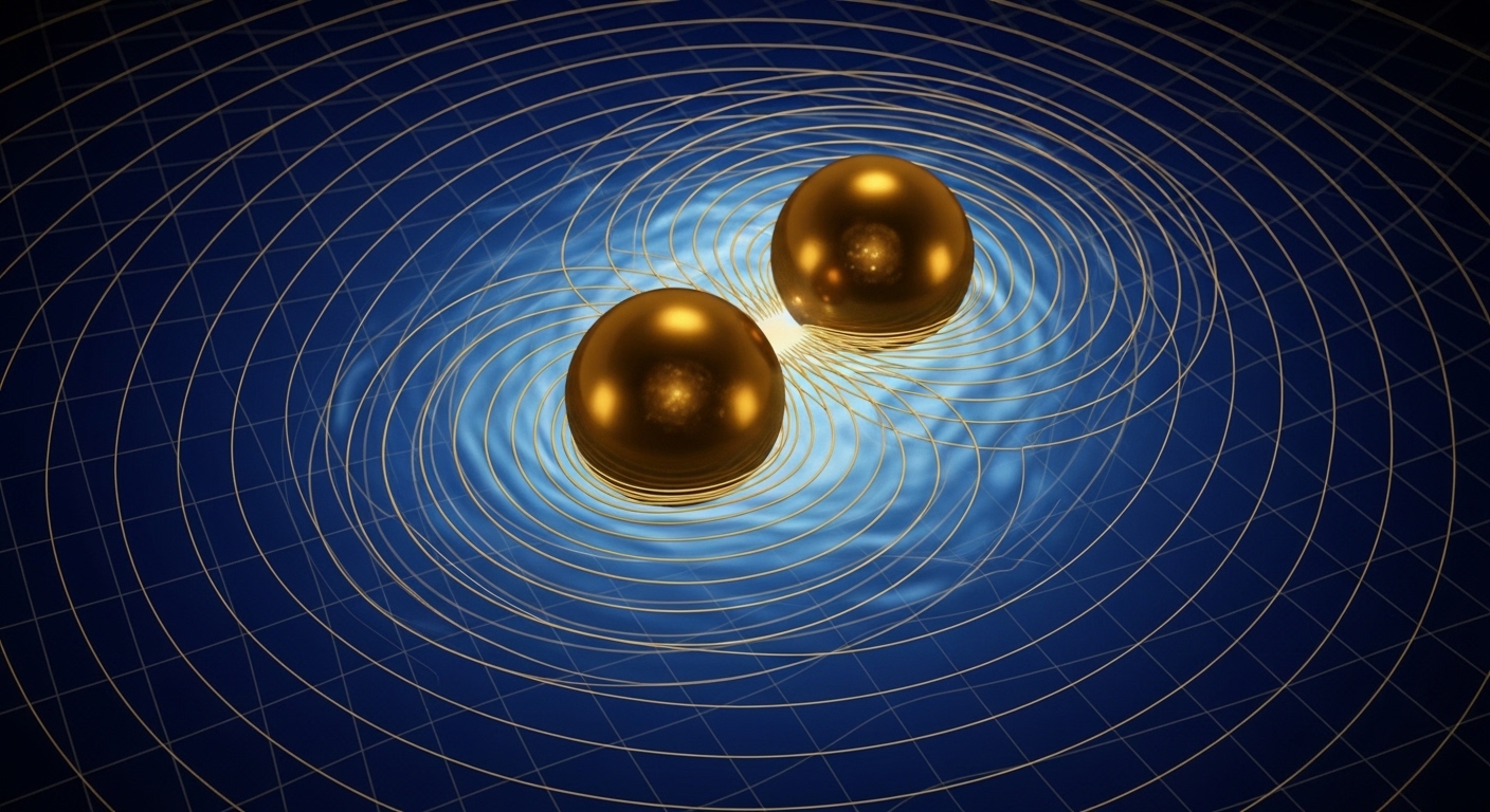 Diagram of two black holes creating gravitational waves