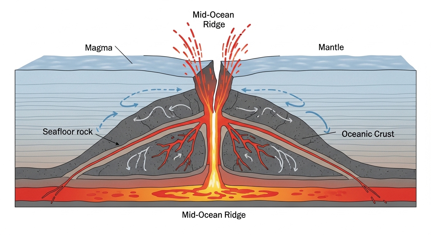 Diagram of tectonic plates at mid-ocean ridge