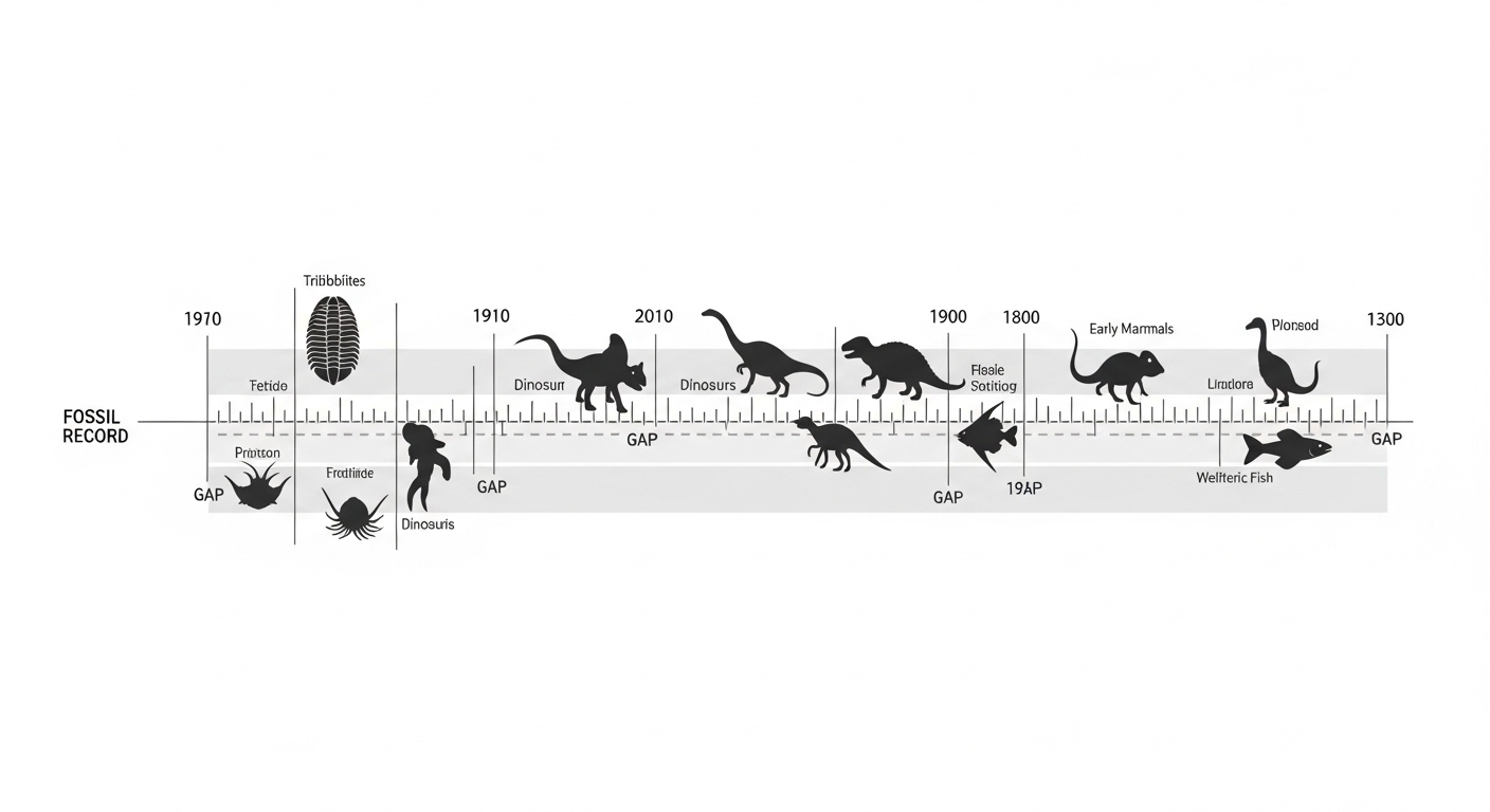 化石記録の空白とラザロ種を示すタイムライン図