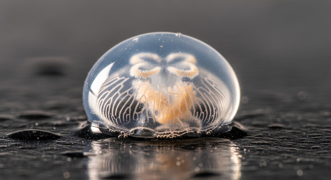 Gros plan sur la cloche translucide d'une minuscule méduse