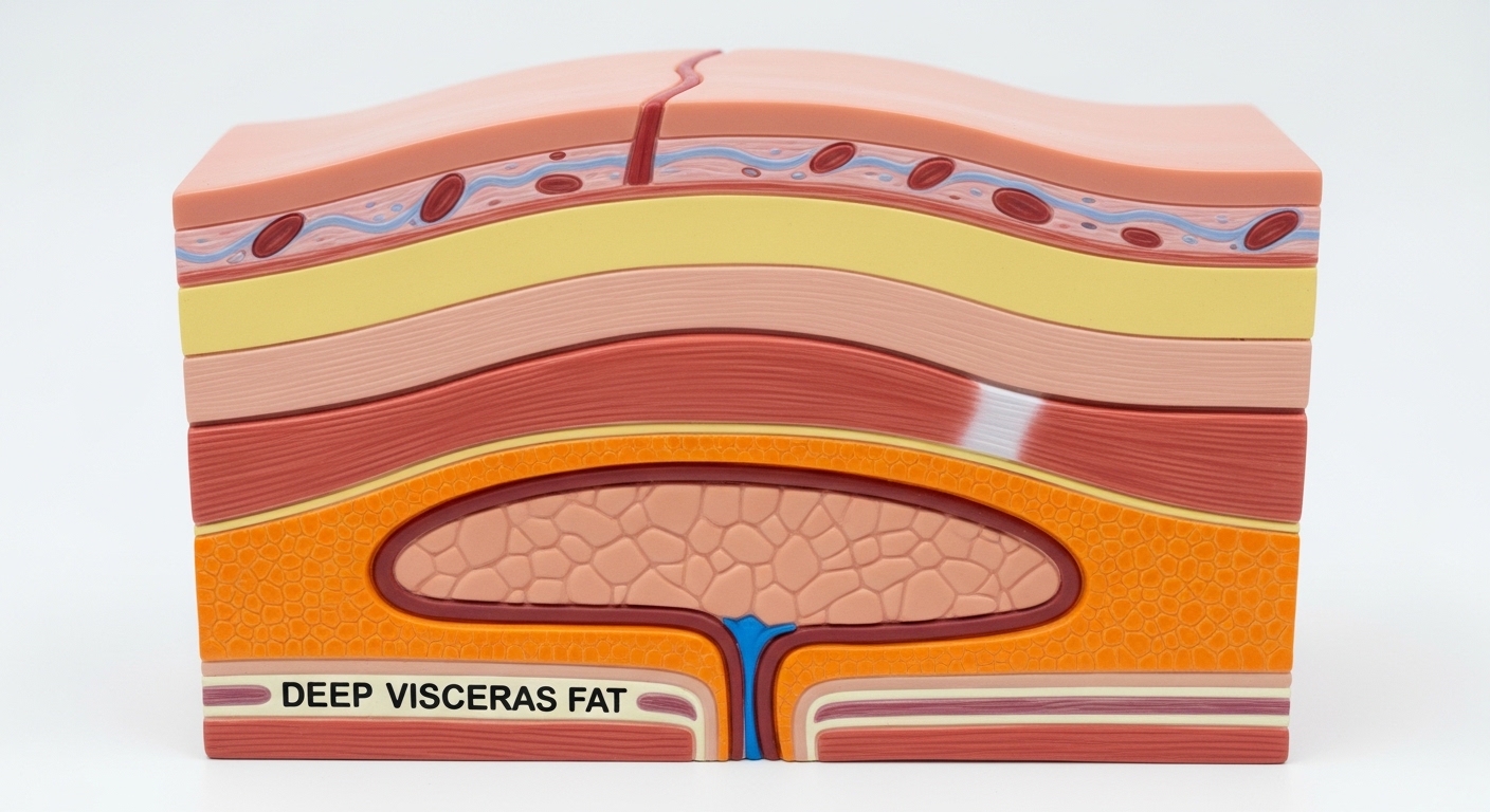 Cross-section showing fat tissue layers in human body
