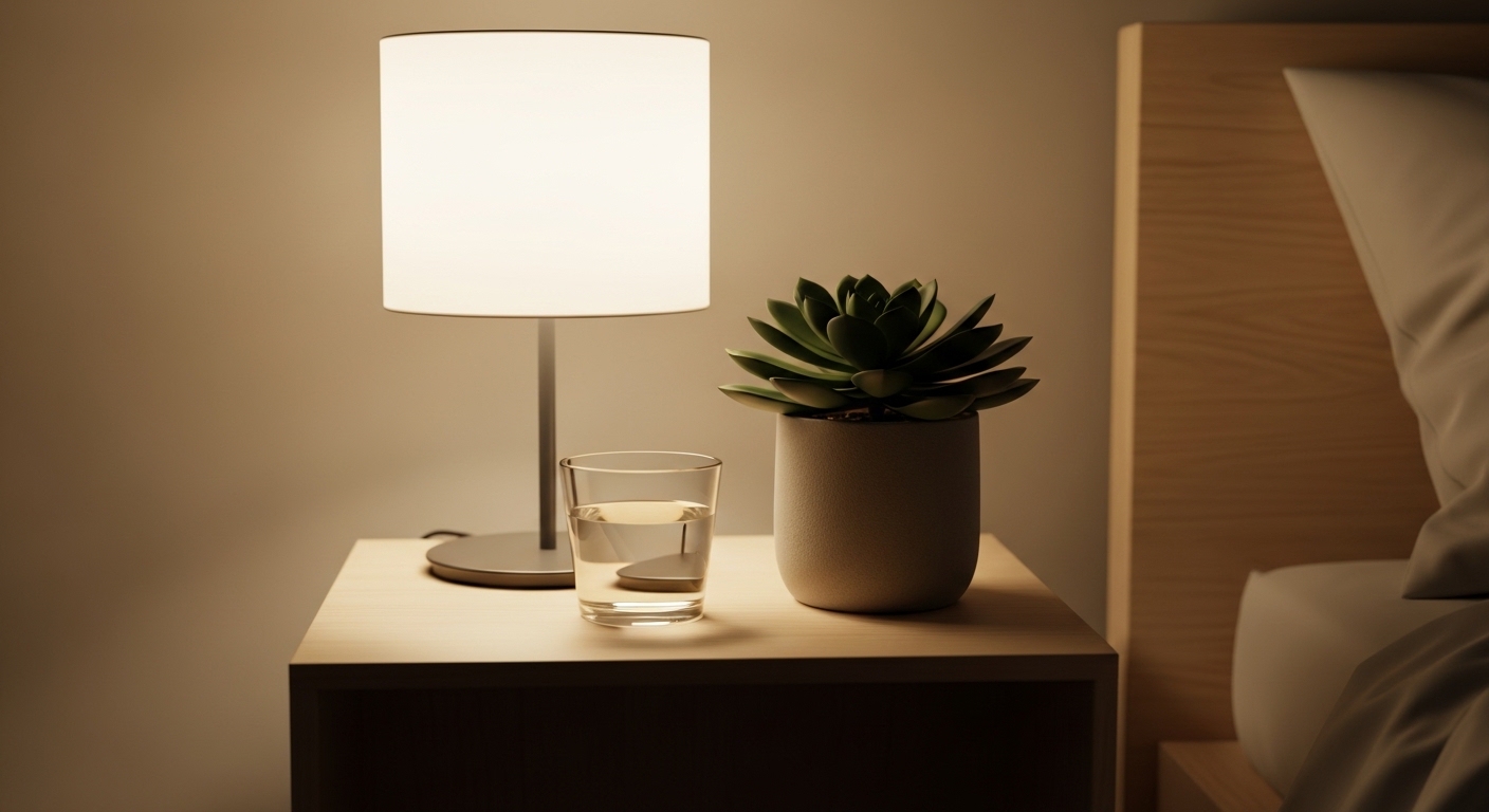 Mesa de cabeceira minimalista sem eletrônicos