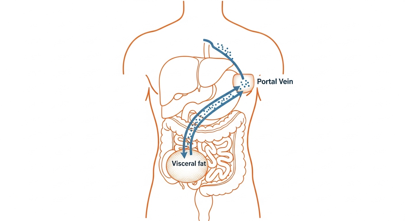 Diagram of visceral fat metabolic pathway to liver