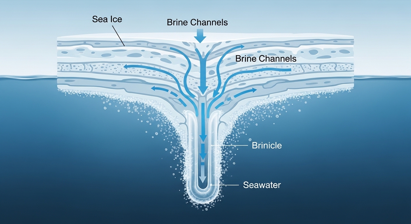 Diagram of brinicle formation process cross-section