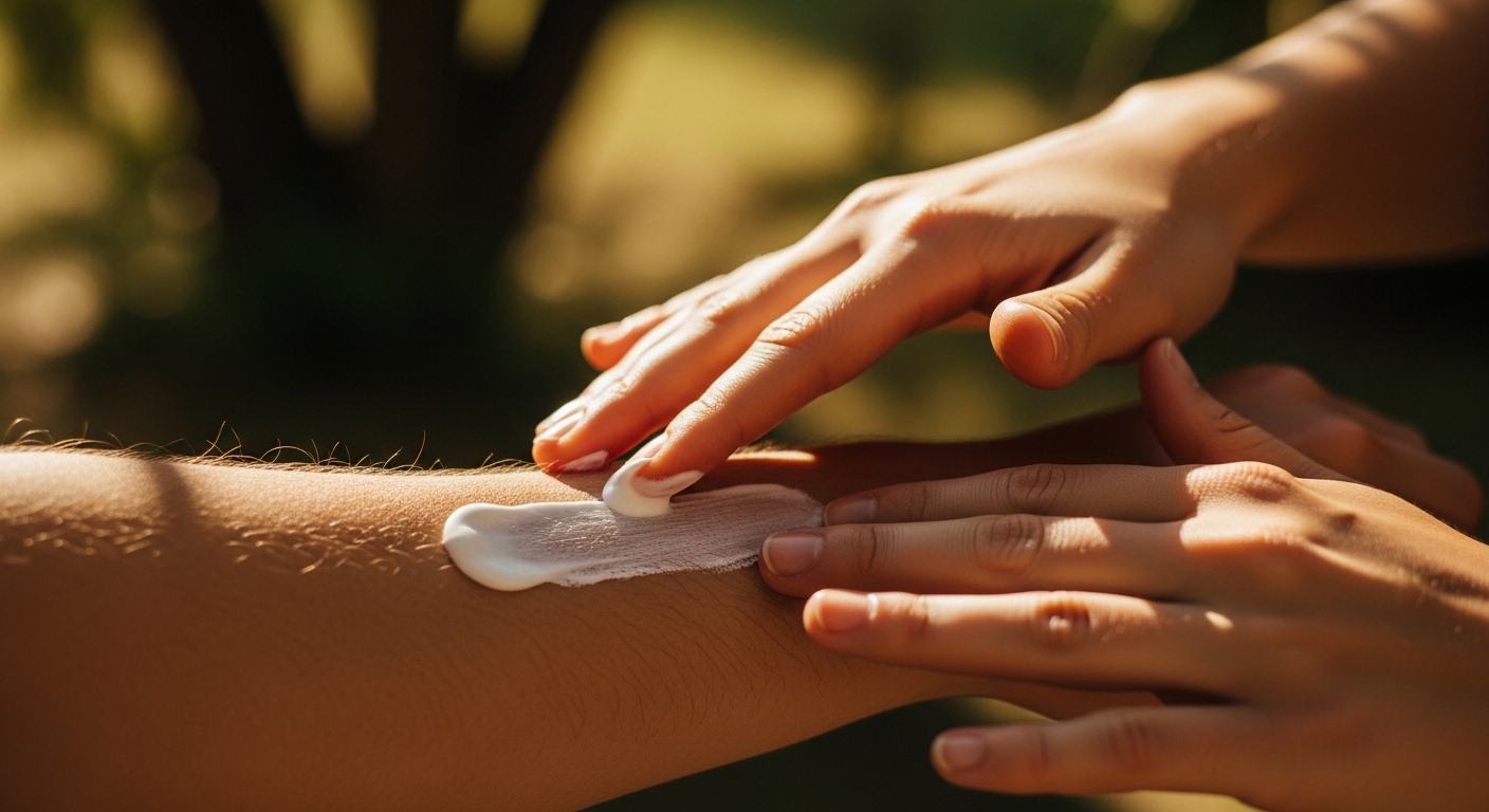 Application de crème solaire sur un avant-bras