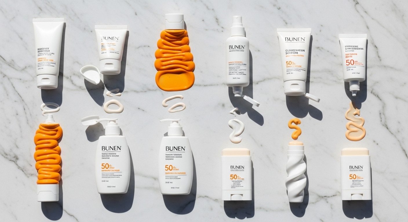 Différents produits de protection solaire vus du dessus