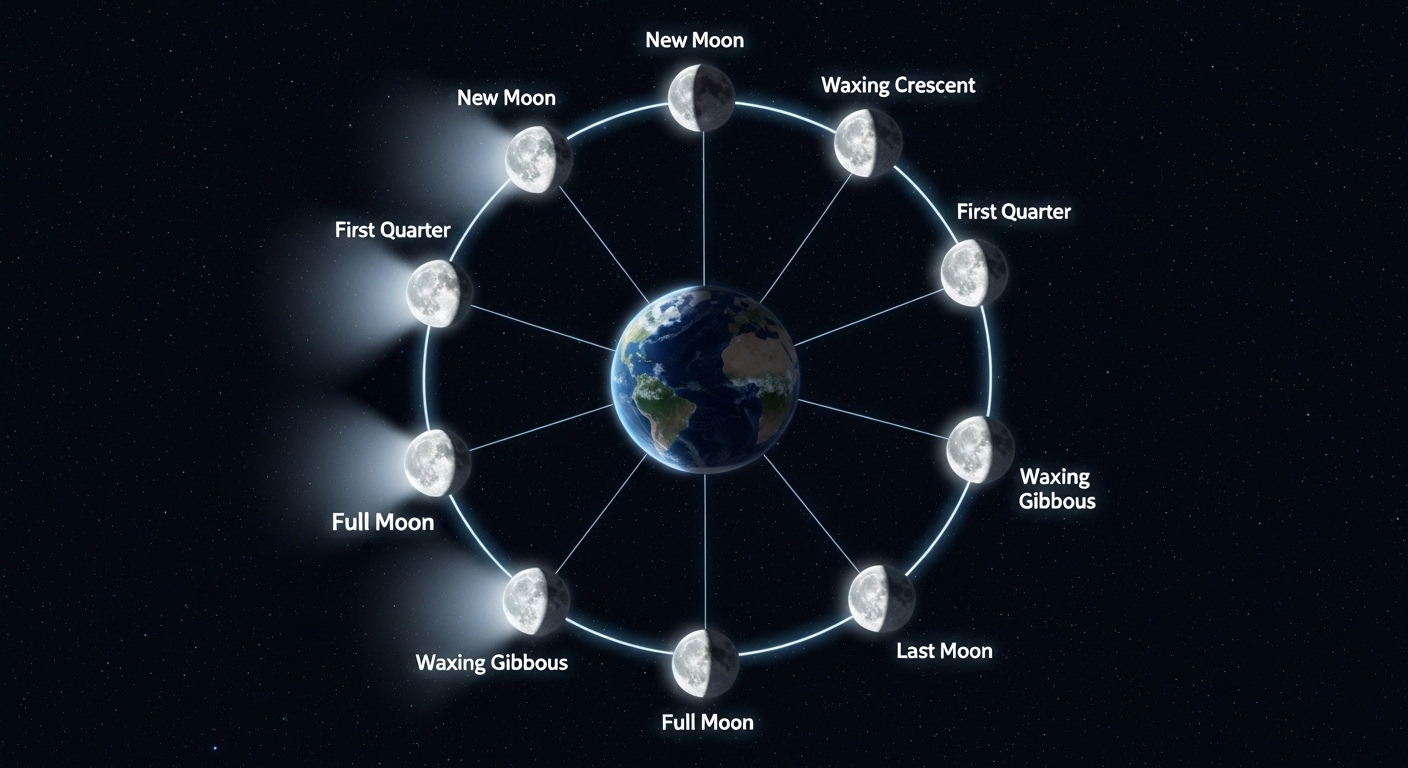 Diagram of lunar cycle phases in circular sequence