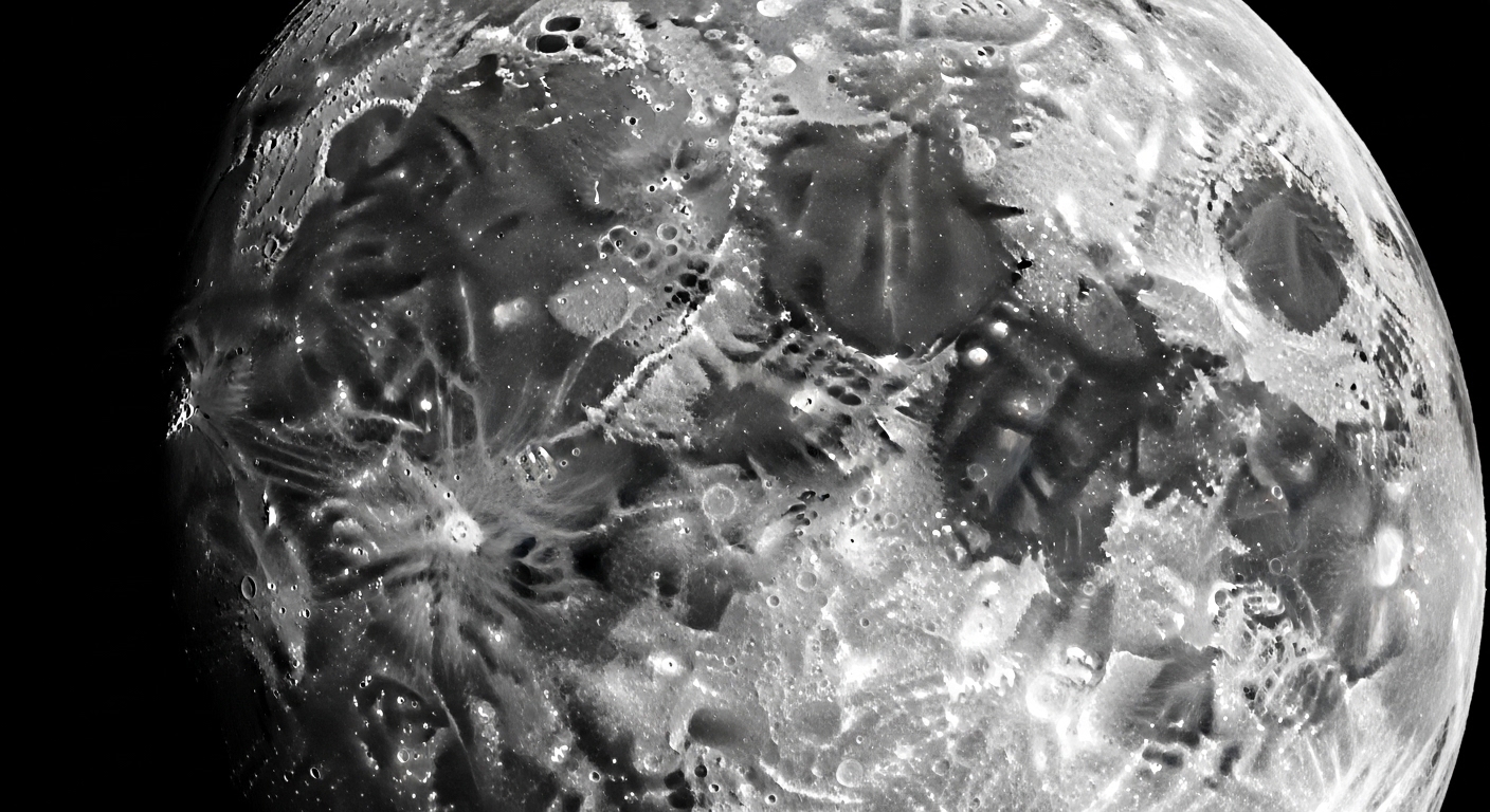Close-up of full moon surface craters and texture