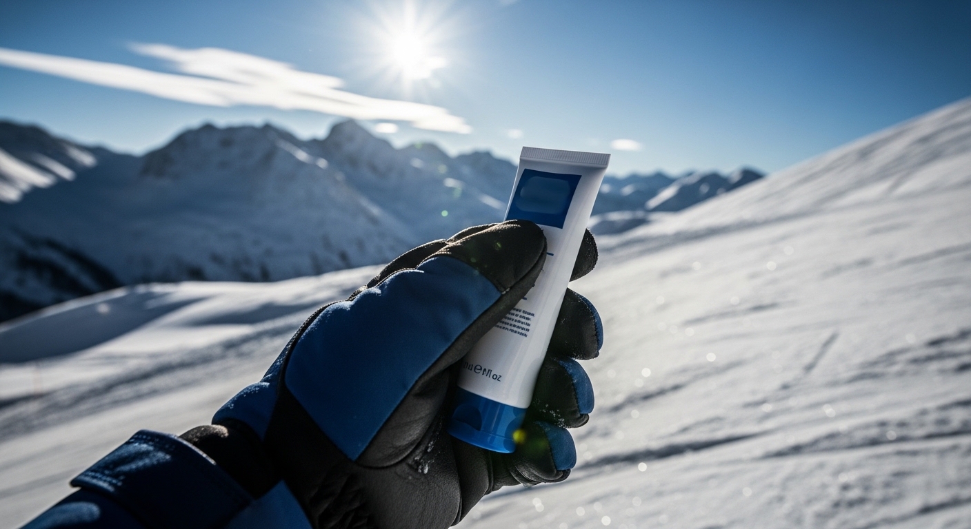 Crème solaire en montagne sur piste de ski