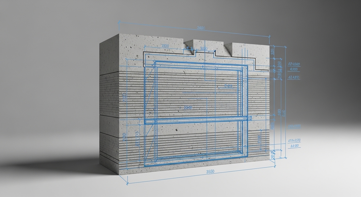 Seção transversal de parede impressa em concreto 3D
