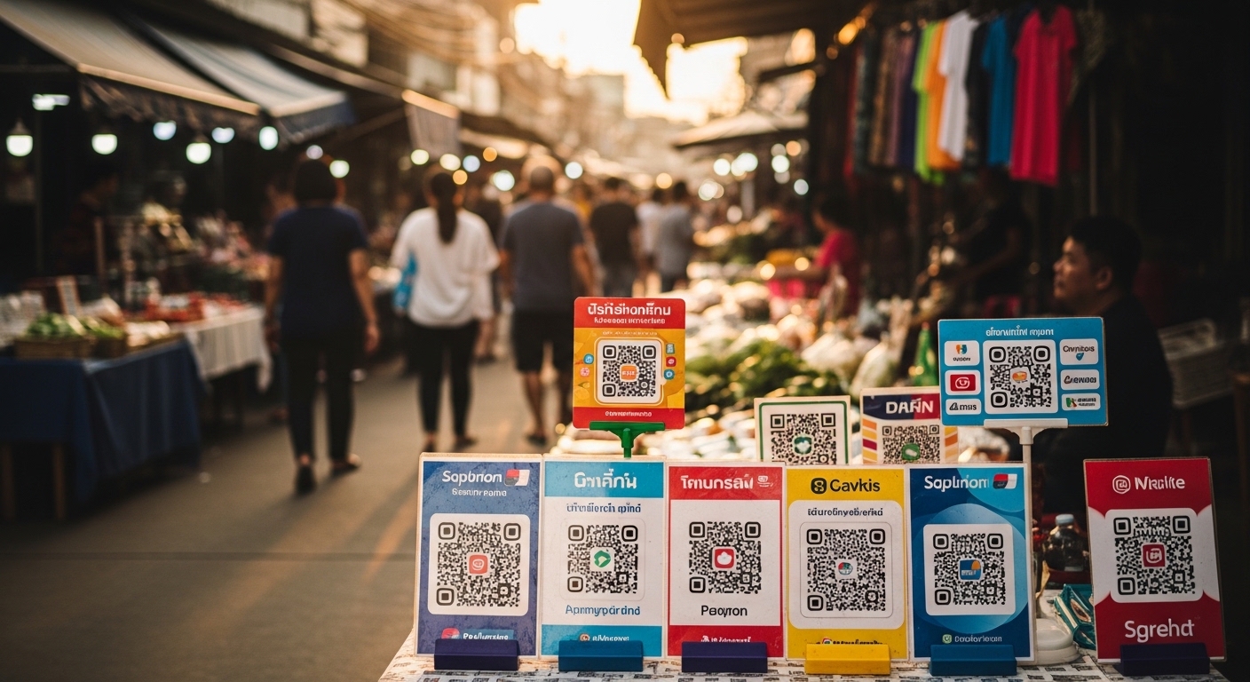 Tanda pembayaran QR code di pasar jalanan