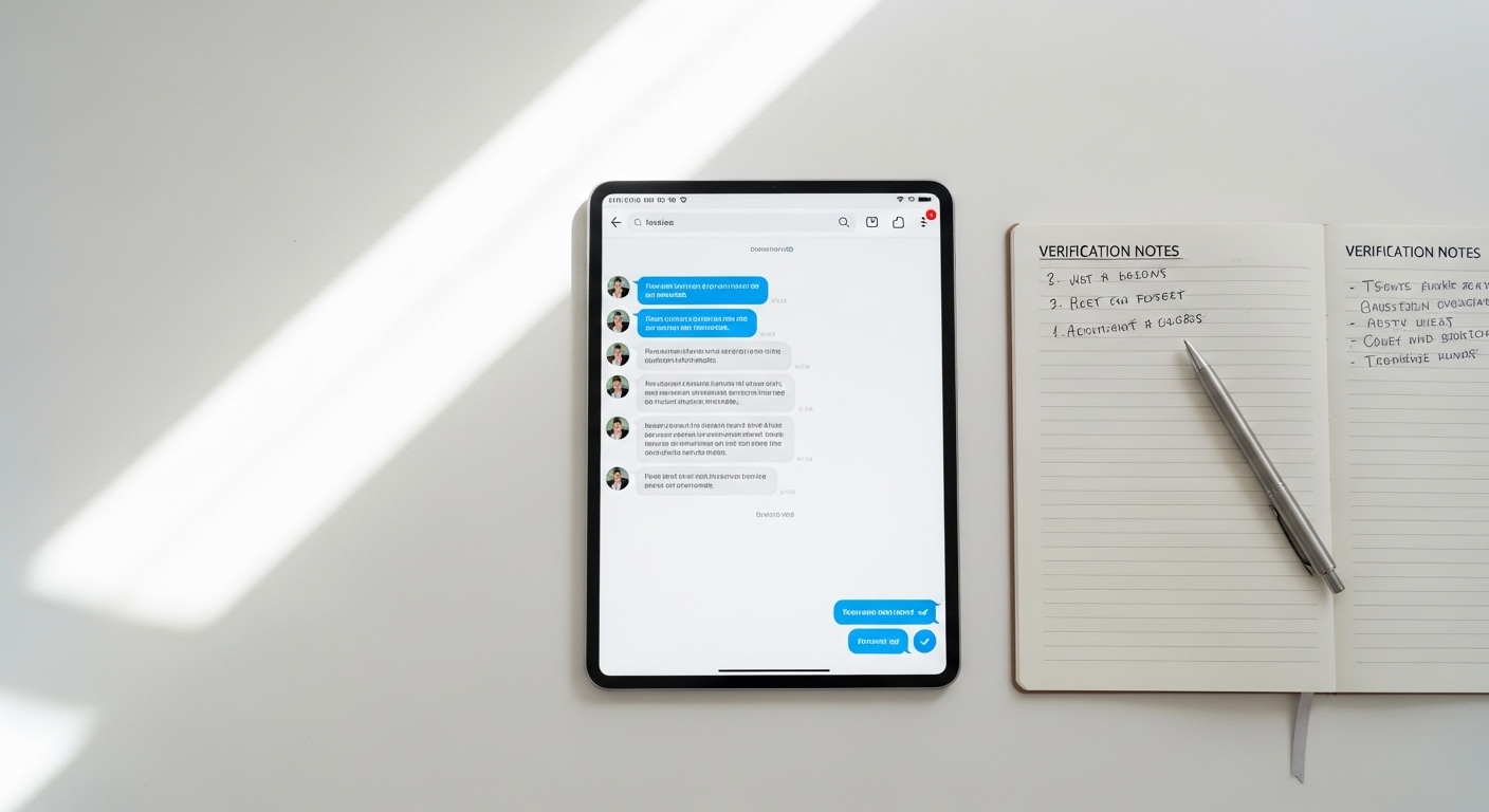 Tablet with chatbot and fact-checking notepad overhead