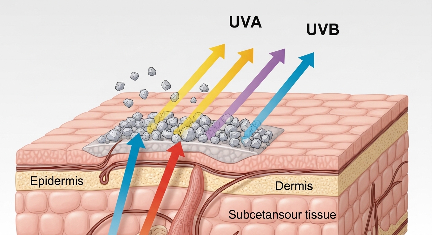 Schéma des rayons UVA et UVB pénétrant la peau