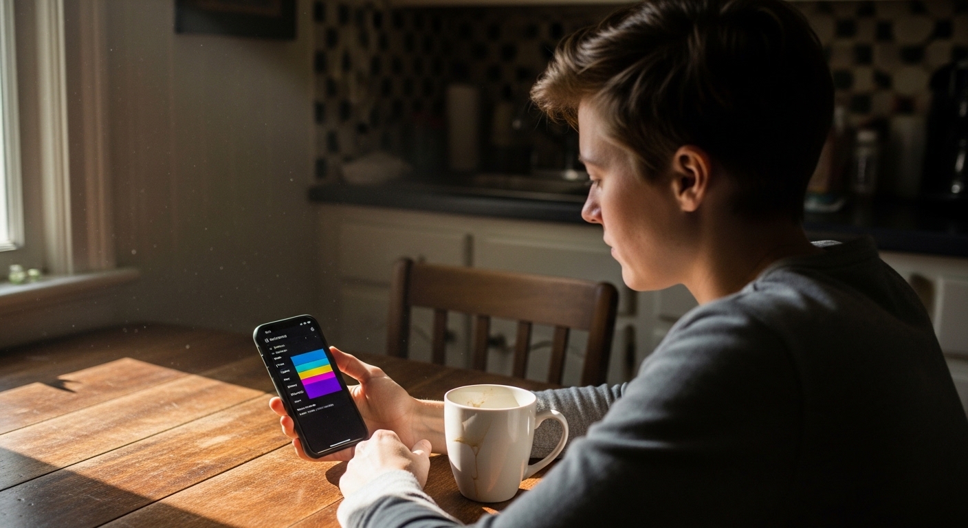 Person reviewing sleep data on smartphone in morning