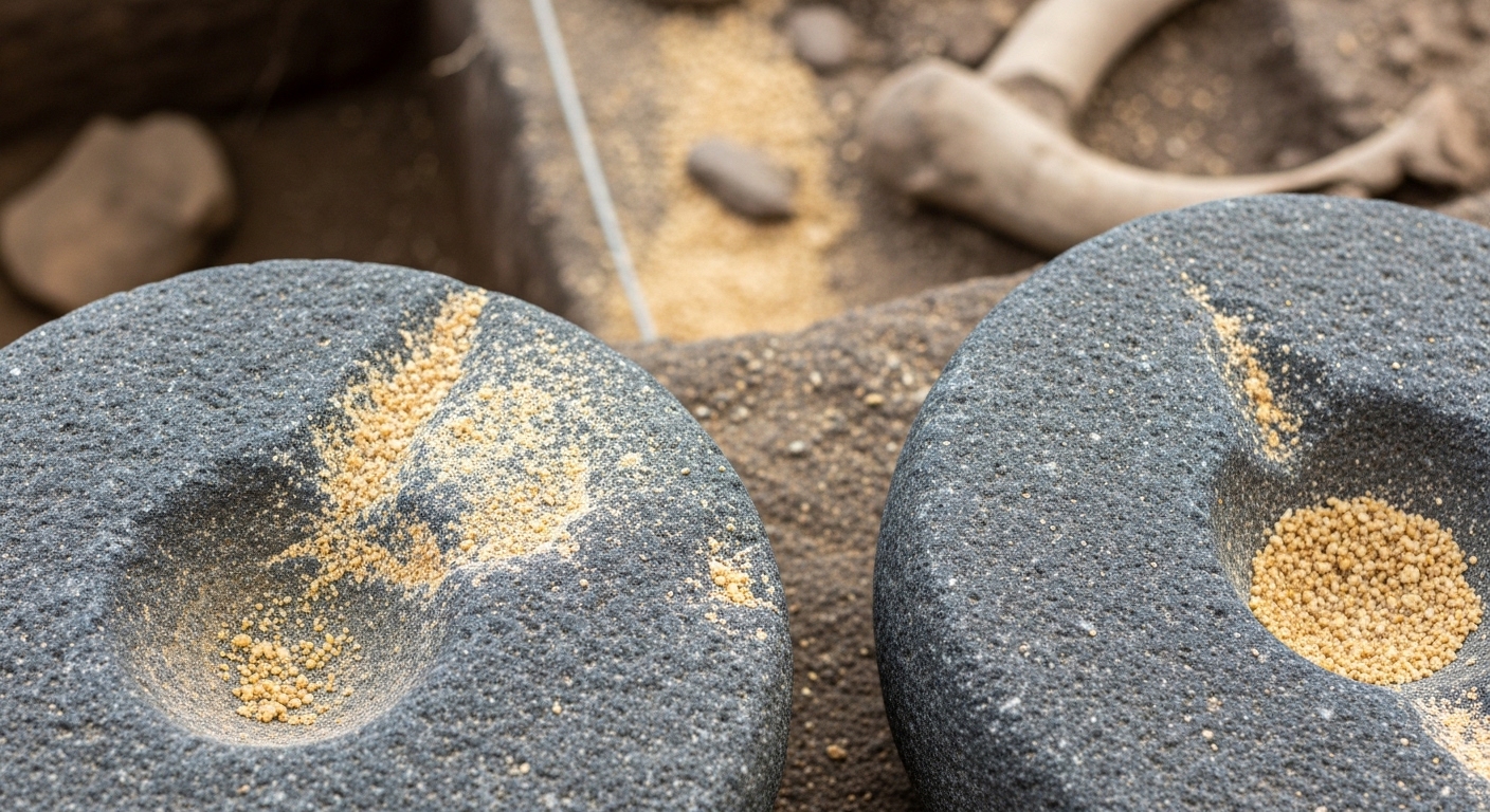 Ferramentas de pedra usadas para moer grãos pré-históricos