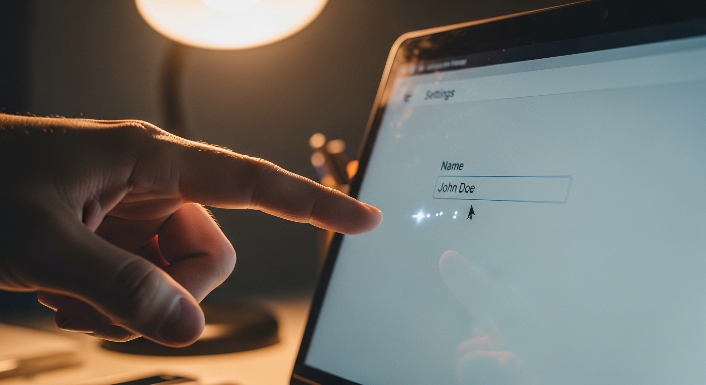 Close-up of Gmail settings name field being edited