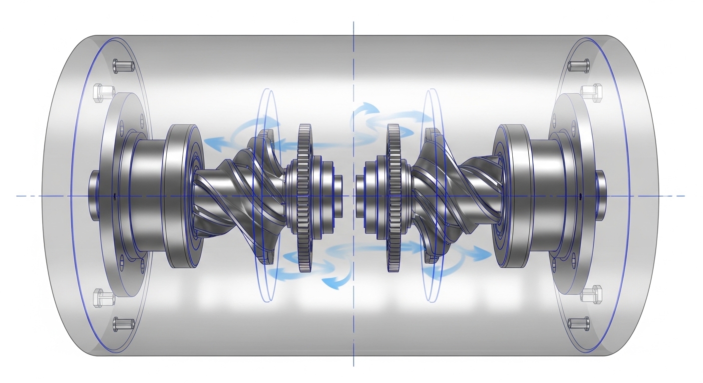Diagrama de compressor twin-rotary com dois rotores