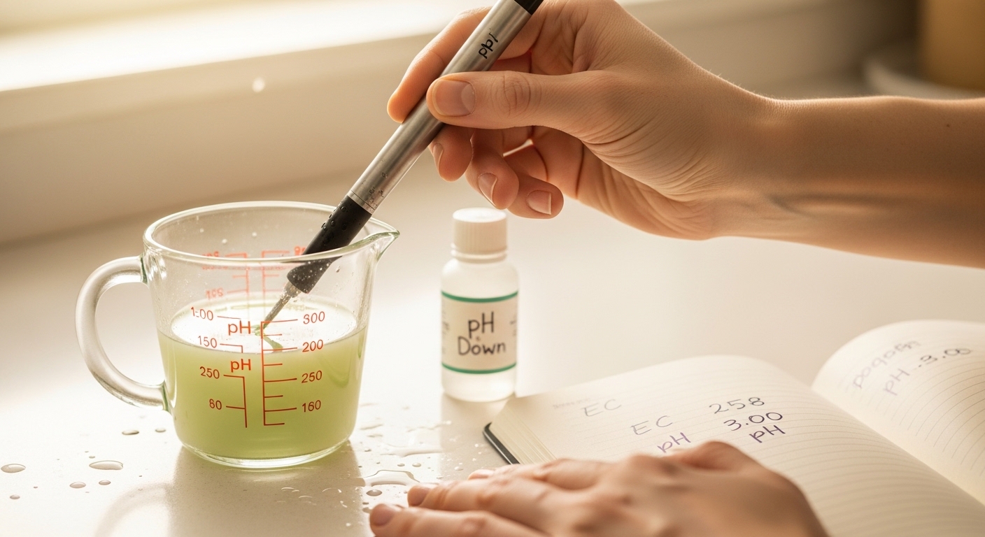 Testing hydroponic nutrient solution pH with digital pen