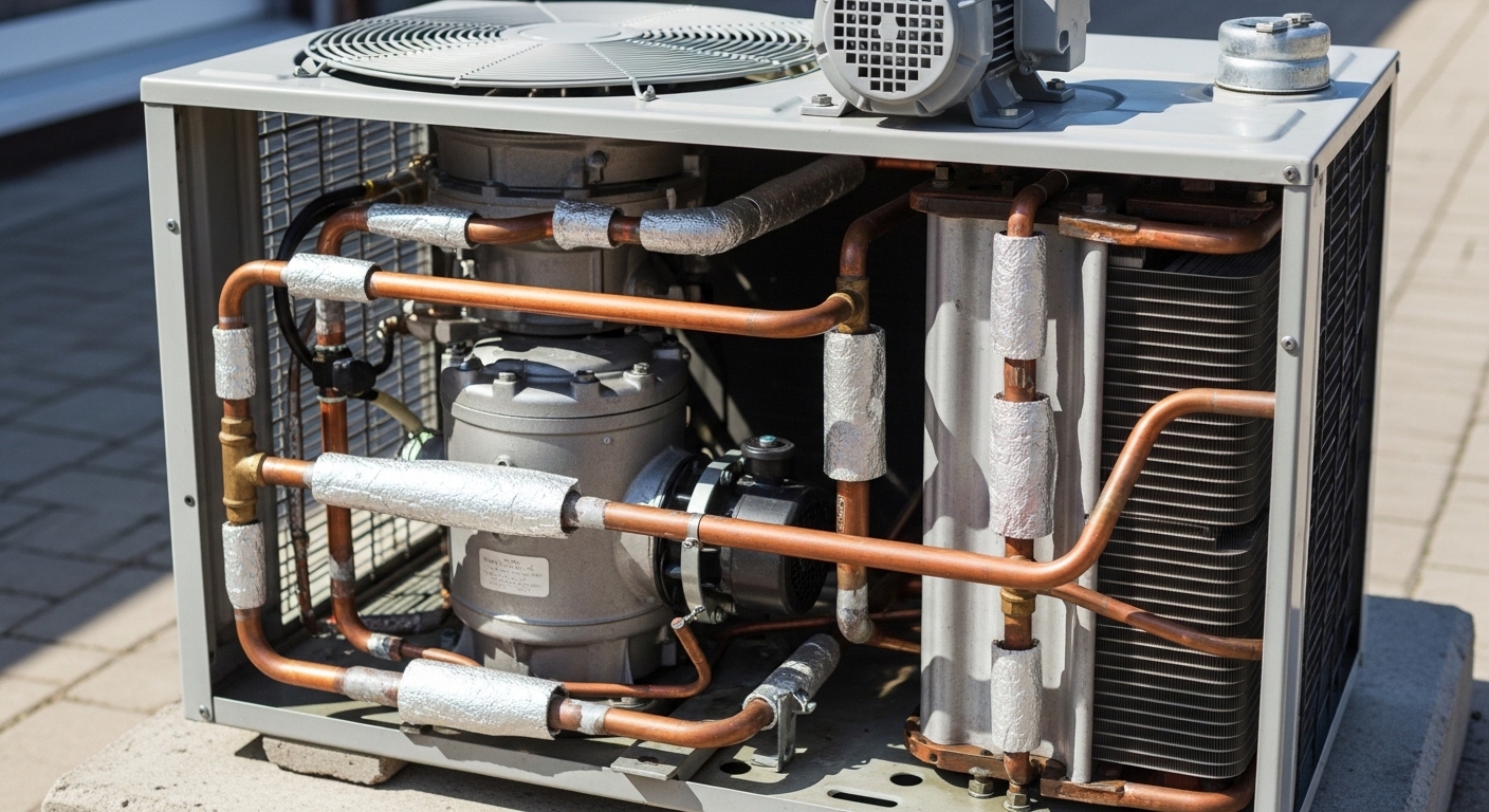 Compressor de ar-condicionado externo em detalhe