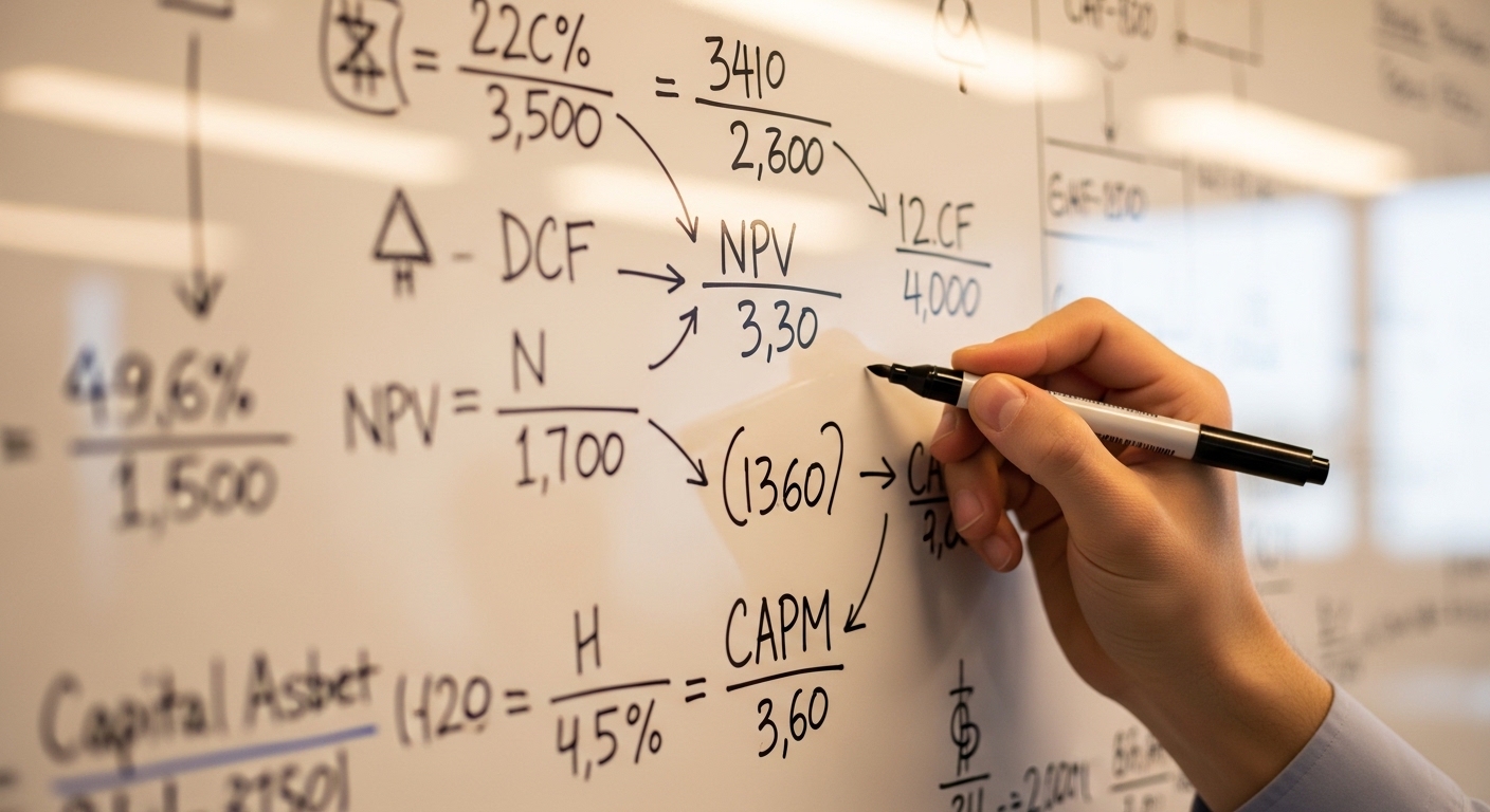 Hand writing startup valuation formula on whiteboard