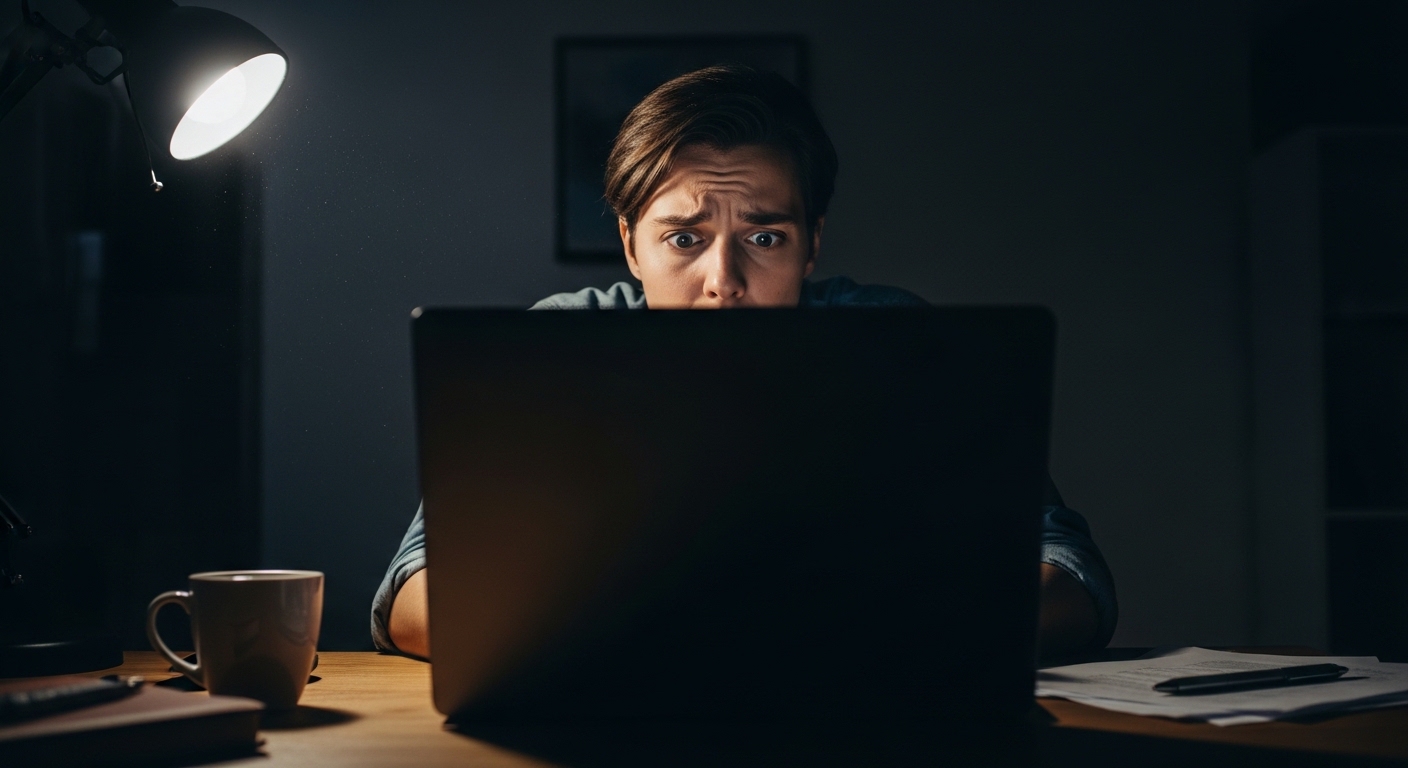 Person concerned about online payment security