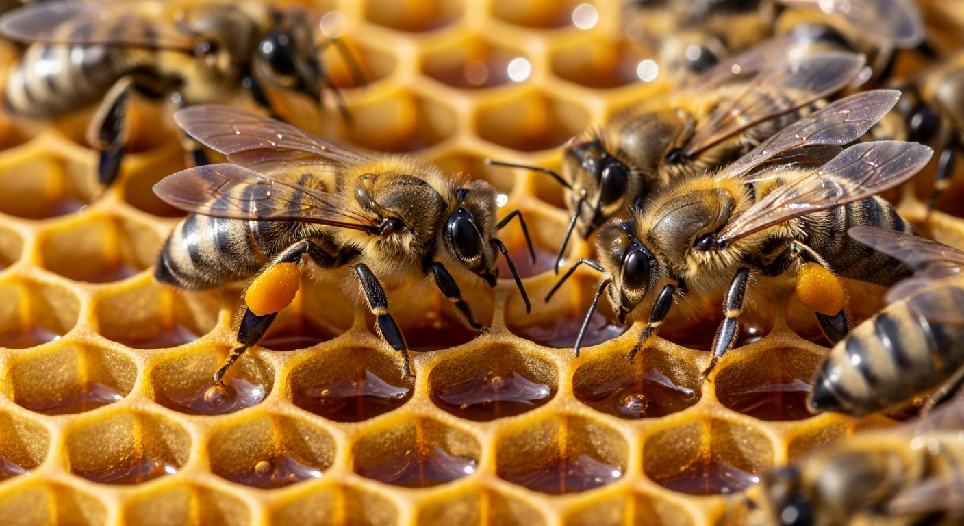 Abeilles travaillant sur un rayon de miel