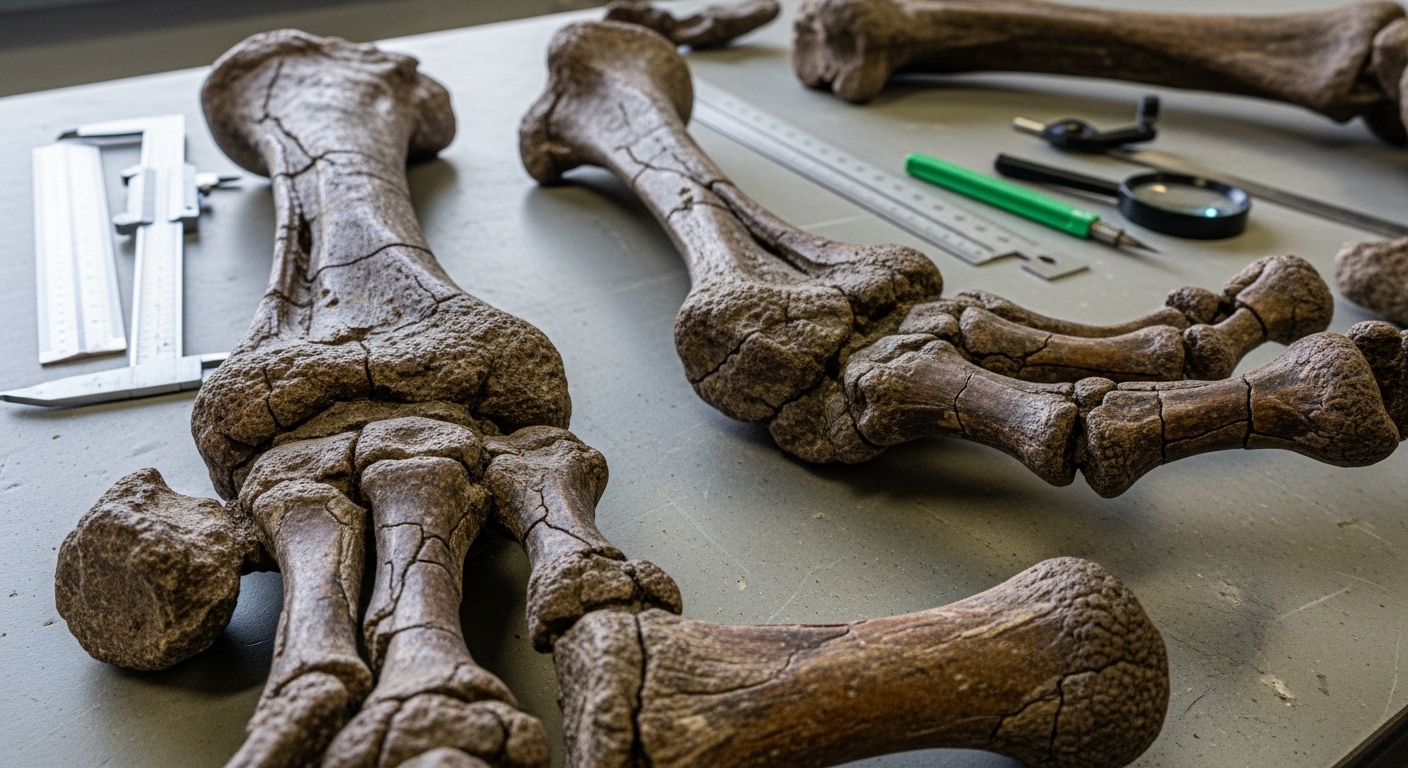 Ossos fósseis do braço de T-Rex em laboratório