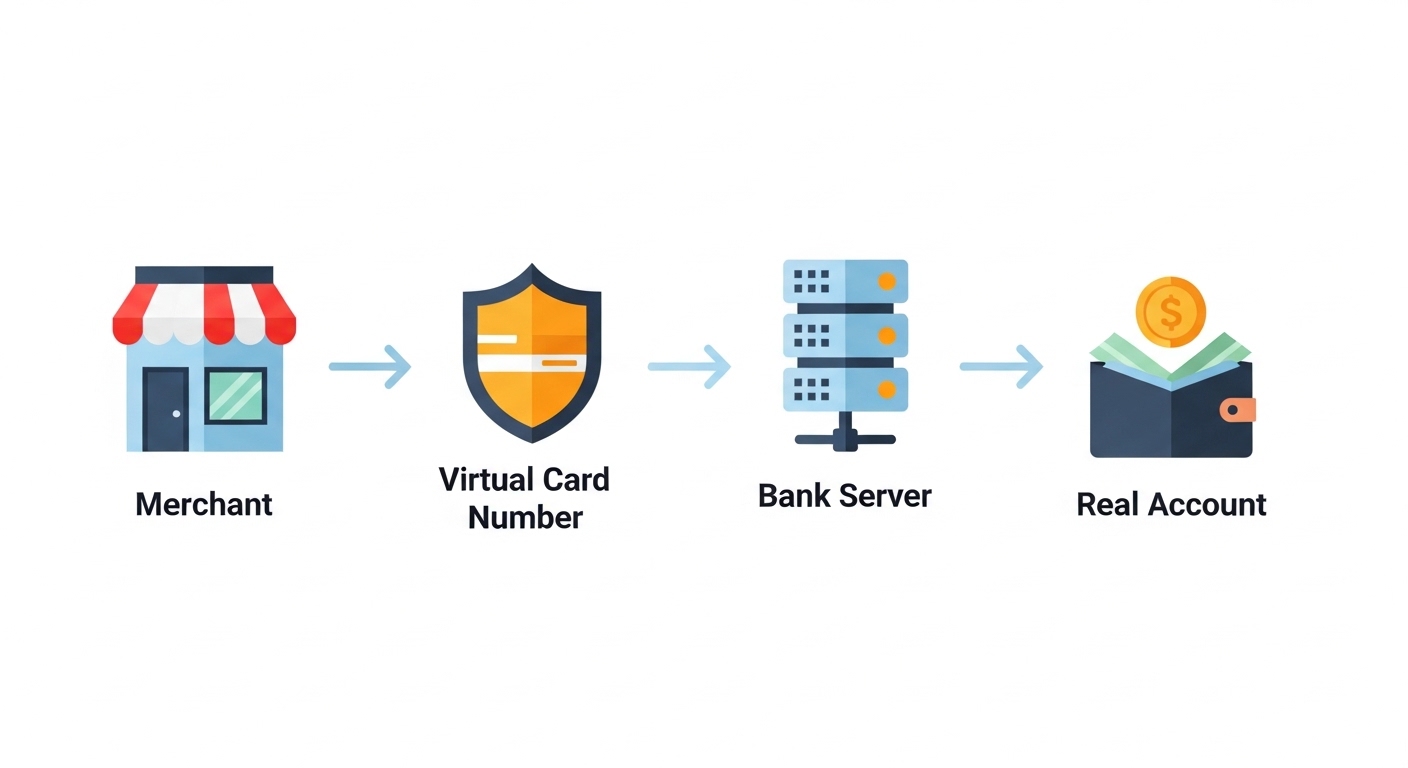 Diagram of virtual card transaction flow