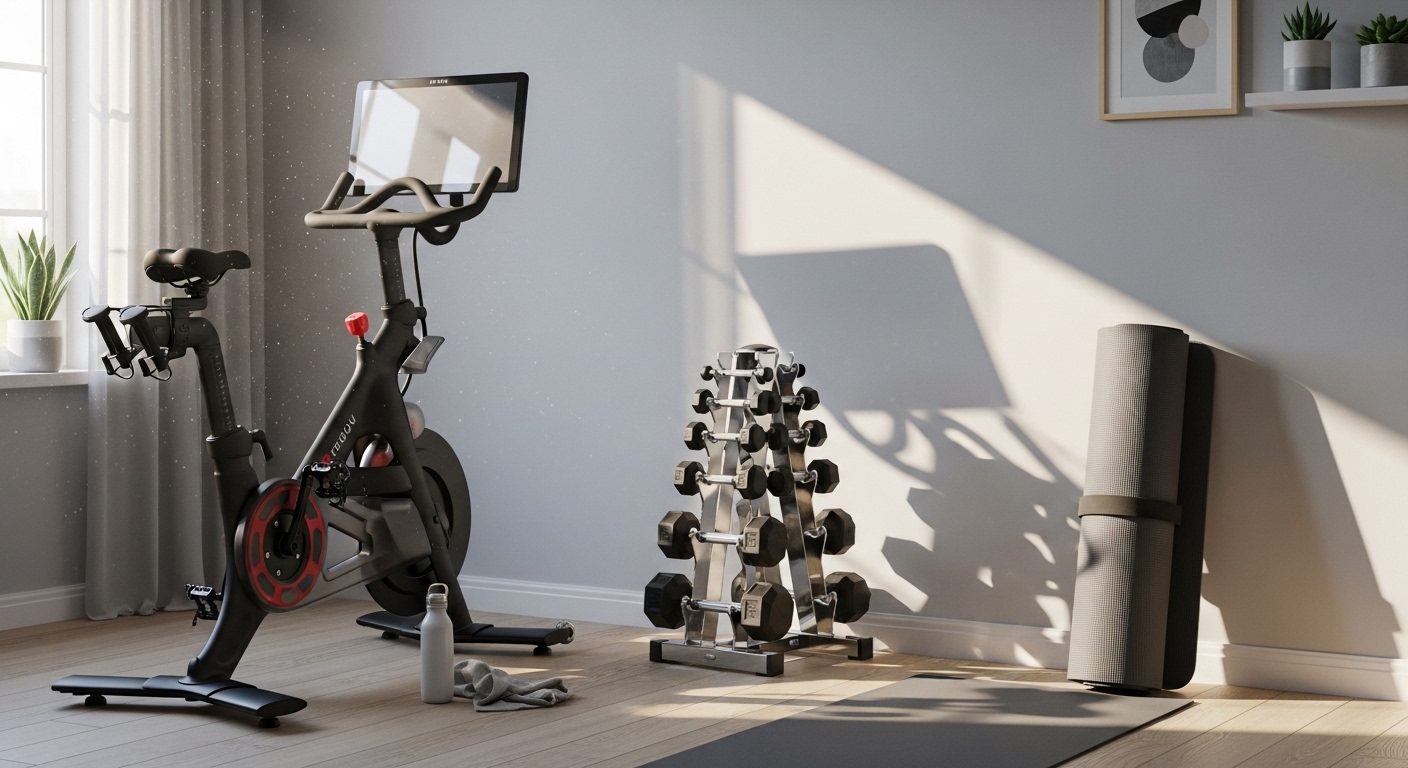 Sudut gym rumahan dengan peralatan premium yang jarang dipakai