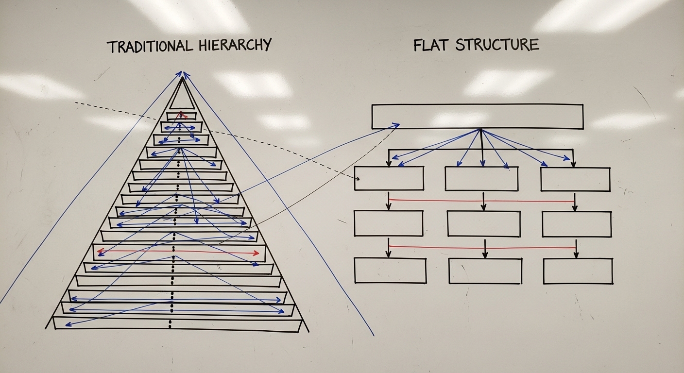 Vergleich steile versus flache Hierarchie als Diagramm