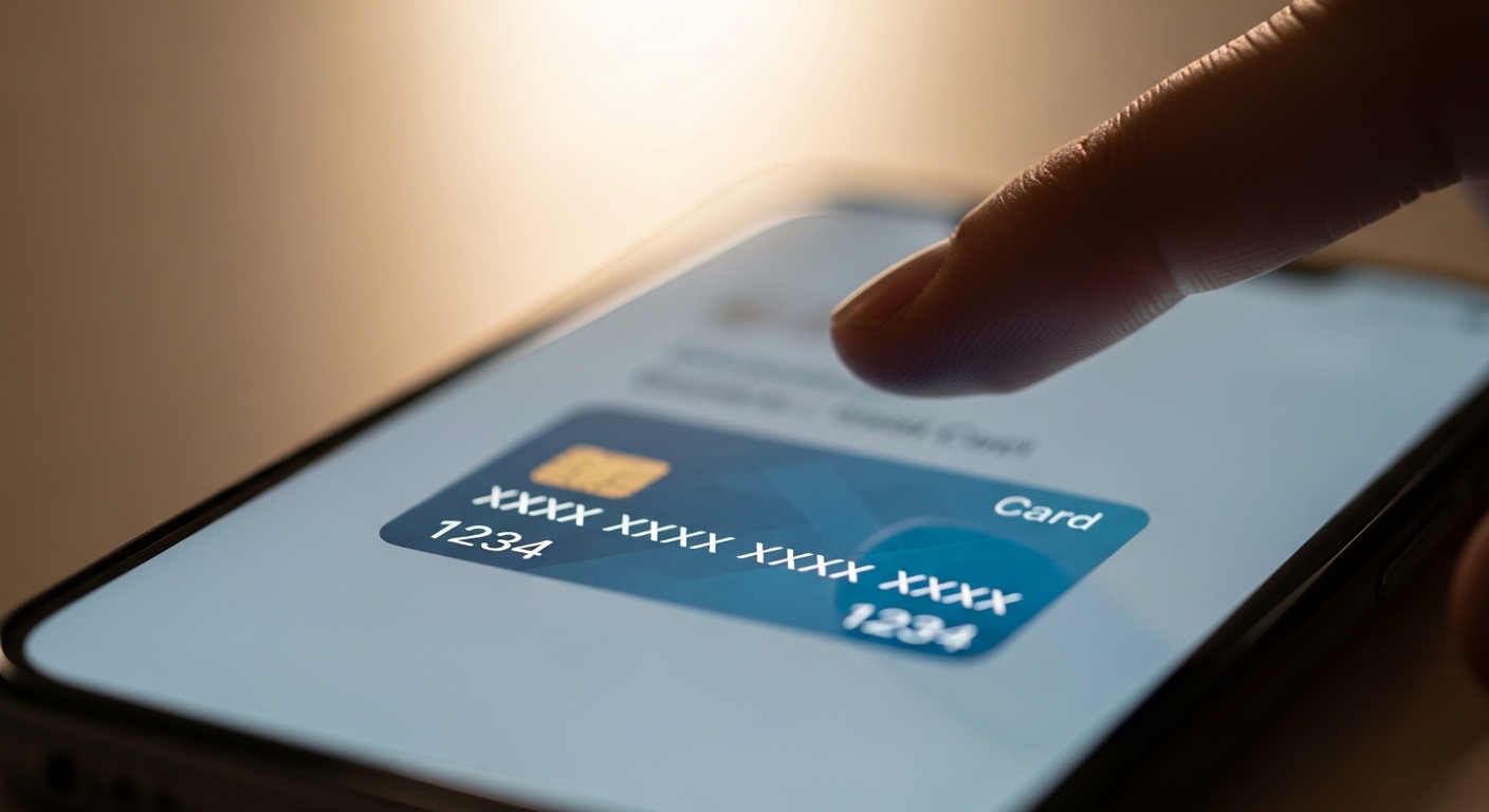 Close-up of virtual card on smartphone screen