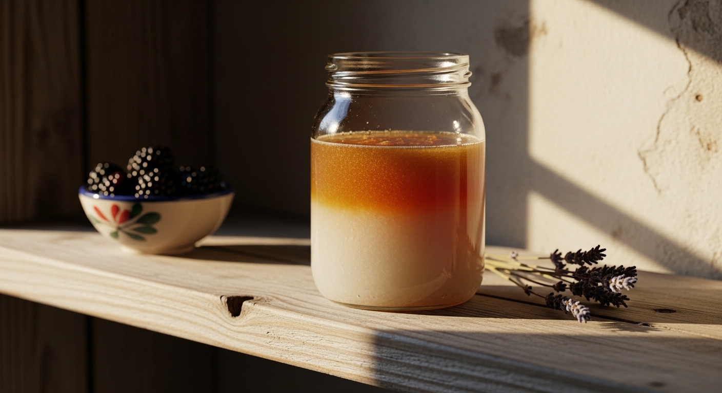 Pot de miel cristallisé sur une étagère de cuisine