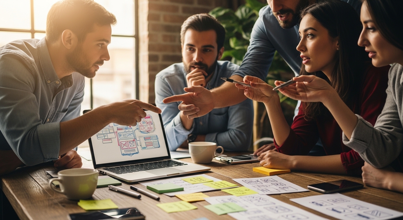 Kleines autonomes Team diskutiert Projektideen