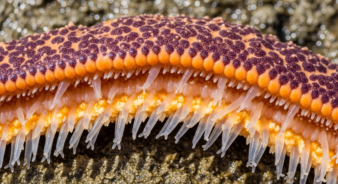 Close-up of starfish arm texture and tube feet